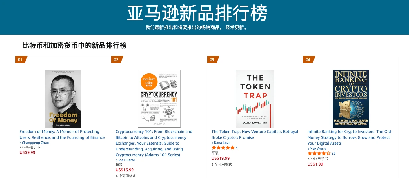 CZの新著『Freedom of Money』がAmazon暗号通貨カテゴリーの新刊ベストセラー1位に